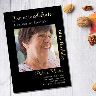 60e verjaardag zwart goud folie uitnodiging