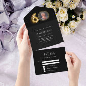 60e verjaardag zwart goud foto RSVP All In One Uitnodiging