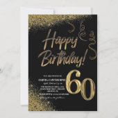 60e verjaardag Zwart & Goud Glitter Modern   Kaart (Voorkant)