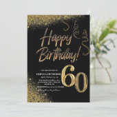 60e verjaardag Zwart & Goud Glitter Modern   Kaart (Staand voorkant)