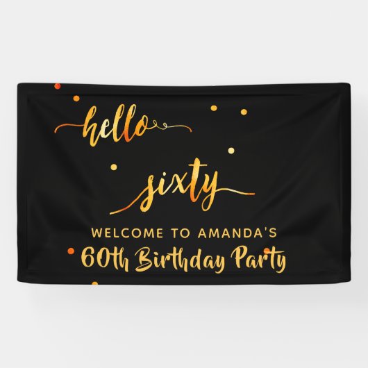 60e verjaardag zwart goud hallo 60 naamscript spandoek (Horizontaal)