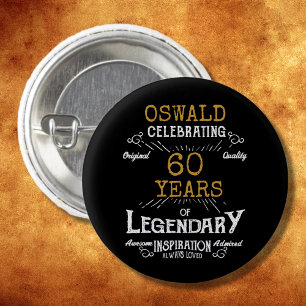 60e verjaardag zwart goud legendarische retro ronde button 3,2 cm