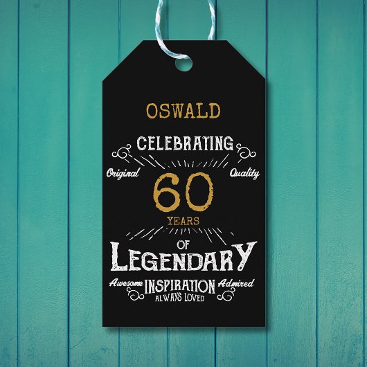 60e Verjaardag Zwart Goud Legendary Cadeaulabel