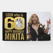 60e verjaardag zwart goud look 60 foto nu dan spandoek (Horizontaal)