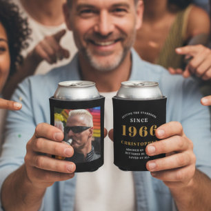60e verjaardag zwart goud met foto blikjeskoeler
