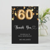 60e verjaardag zwart gouden sterren bedankkaart (Staand voorkant)