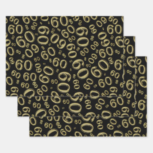 60e verjaardag zwart/goudkleurig patroon 60 inpakpapier vel