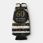 60e verjaardag | Zwart wit en goudglitter Flesjeskoeler (Achterkant)