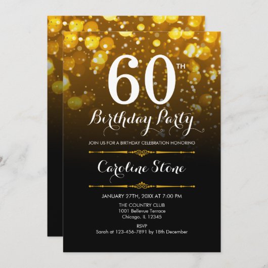 60e verjaardag - Zwart Wit Goud Kaart (Voorkant / Achterkant)