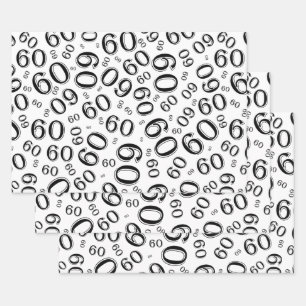 60e verjaardag zwart/wit Random Number Pattern 60 Inpakpapier Vel
