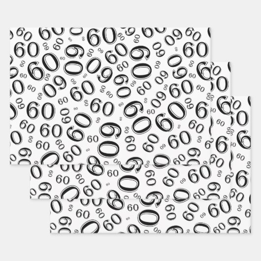 60e verjaardag zwart/wit Random Number Pattern 60 Inpakpapier Vel (Set)