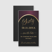 60e verjaardag zwarte bordeaux Save the Date magne (Voorkant / Achterkant)