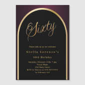 60e verjaardag zwarte Bourgondische gouden boog lu Magnetische Uitnodiging (Voorkant)