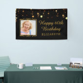 60e verjaardag zwarte en goudsterren op persoonlij spandoek (Beurs)