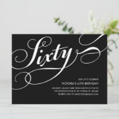 60e verjaardag zwarte en witte uitnodigingen (Staand voorkant)