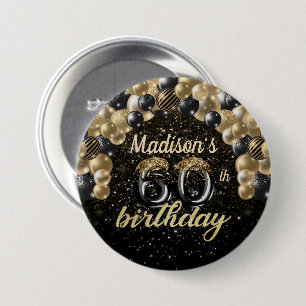 60e verjaardag zwarte gouden ballon Glitter Button