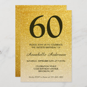 60e verjaardag zwarte gouden glitter Sparkle Ombre Kaart