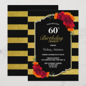 60e verjaardag Zwarte gouden strips Kaart (Voorkant / Achterkant)