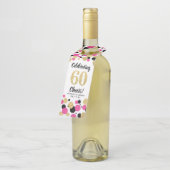 60e verjaardag zwarte, warm roze goudglitter-Confe Flessenhanger (Schuin)