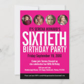 60e verjaardag zwarte witte roze fotocirkels kaart (Voorkant)