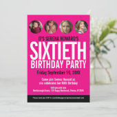 60e verjaardag zwarte witte roze fotocirkels kaart (Staand voorkant)