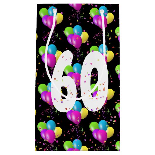 60e Verjaardagsballonnen en Confetti Kleine Gift B Klein Cadeauzakje (Voorkant)