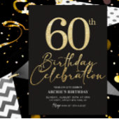 60e Verjaardagsfeest Elegant Zwart & Goud Glitter Kaart