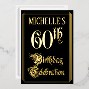 60e verjaardagsfeest — Fantasie schrift en eigen n Folie Uitnodiging