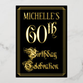 60e verjaardagsfeest — Fantasie schrift en eigen n Folie Uitnodiging (Voorkant)