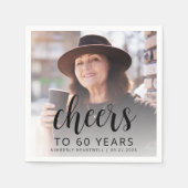 60e Verjaardagsfeest Foto Black Script Cheers Servet (Voorkant)