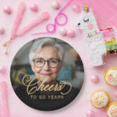 60e Verjaardagsfeest Foto Gold Script Cheers Papieren Bordje (Feest)