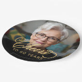 60e Verjaardagsfeest Foto Gold Script Cheers Papieren Bordje (Gekanteld)