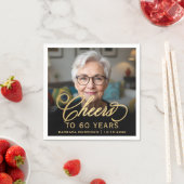 60e Verjaardagsfeest Foto Gold Script Cheers Servet (Insitu)
