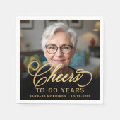 60e Verjaardagsfeest Foto Gold Script Cheers Servet (Voorkant)