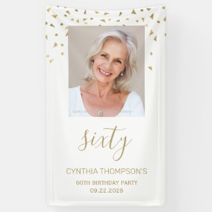 60e verjaardagsfeest foto gouden confetti wit spandoek