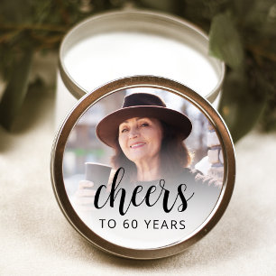 60e Verjaardagsfeest Foto Zwart Schrift Proost Ronde Sticker