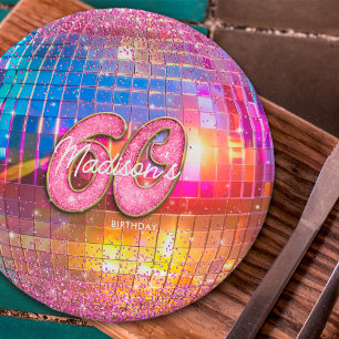60e Verjaardagsfeest Goud Roze Glitters Disco Bal Papieren Bordje