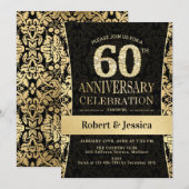 60e verjaardagsfeest - Goud Zwart Kaart (Voorkant / Achterkant)