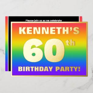 60e verjaardagsfeest: leuk, kleurrijk regenboogpat folie uitnodiging