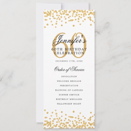 60e verjaardagsfeest programma Gold Confetti (Voorkant)