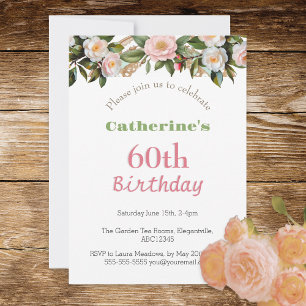 60e Verjaardagsfeest Thee in de middag Bloemig Moo Kaart