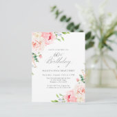 60e Verjaardagsfeest Vrouwelijke Roze Bloemen Uitn Uitnodiging Briefkaart (Staand voorkant)