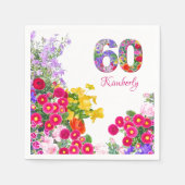 60e verjaardagsfeestje bloemenboeket servetten (Voorkant)