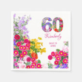 60e verjaardagsfeestje Bloemnaam en datum servette Servet (Voorkant)