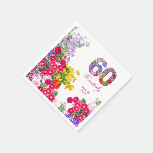 60e verjaardagsfeestje Bloemnaam en datum servette Servet (Hoek)