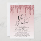 60e verjaardagsfeestje Glitter Roos Goud Roze Kaart (Voorkant)