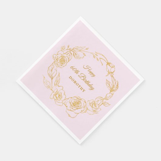 60e verjaardagsfeestje Luxe Goud Roos Roze Cocktai Servet (Hoek)