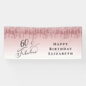 60e verjaardagsfeestje Roos Goud Roze Glitter Spandoek (Horizontaal)