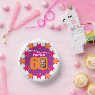 60e verjaardagsfoto en noem roze ster papieren kommen