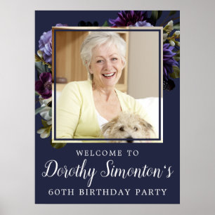 60e Verjaardagsfoto Moody Paarse Bloemen Welkom Poster